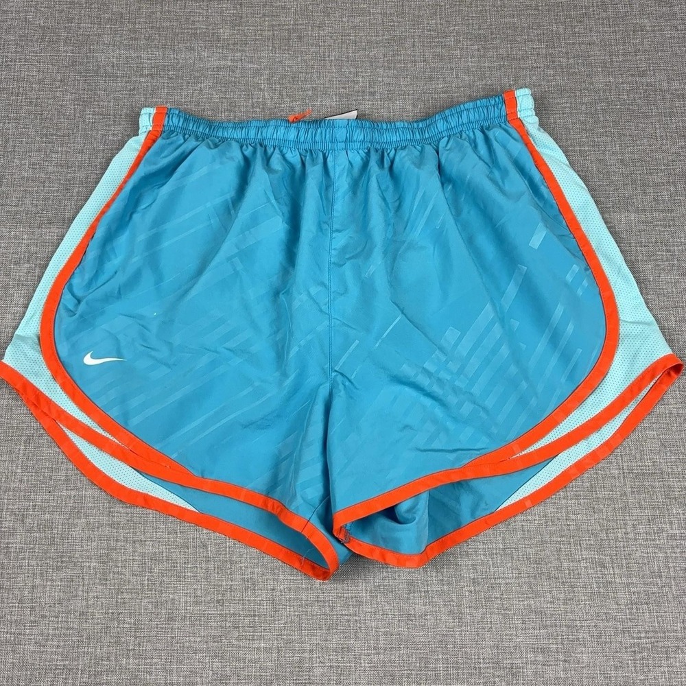 Nike Tempo Running Shorts Womens L Turquoise Blue Orange Dri-FIT 3" Lined